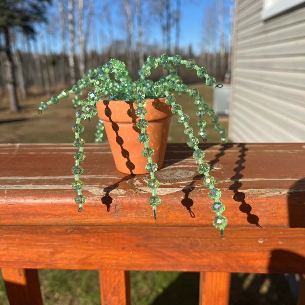 Handcrafted Green Beaded Plant in Terracotta Pot